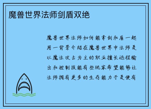 魔兽世界法师剑盾双绝